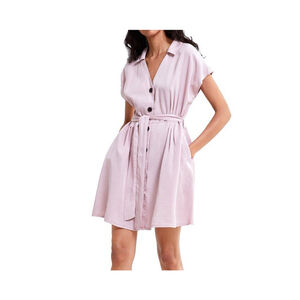 Zara Pale Pink Belted Mini Dress Button Down Pockets